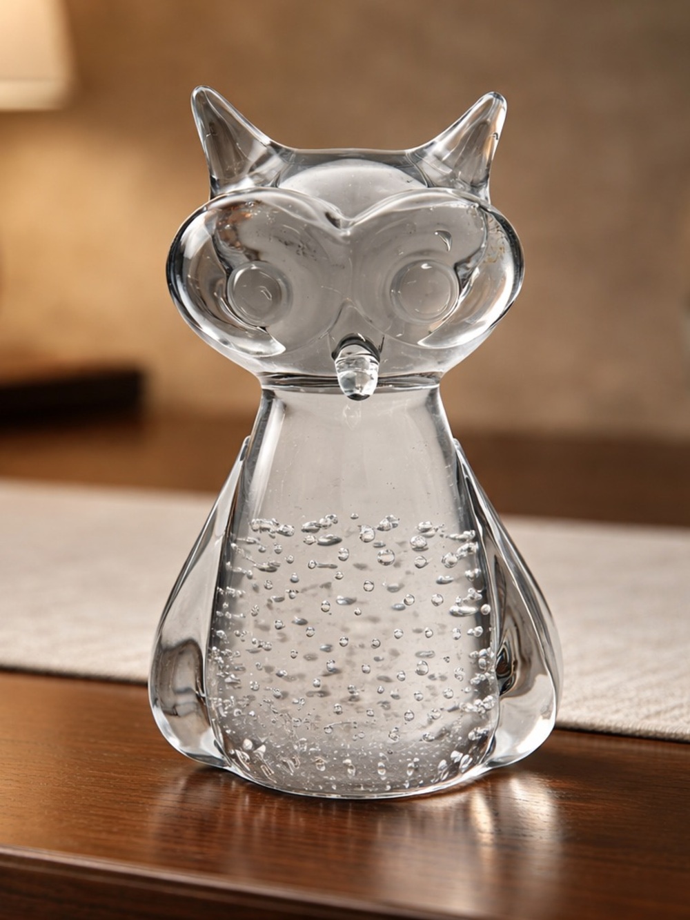Vintage Leonard Silver Co. Clear Glass Owl Paperweight Figurine